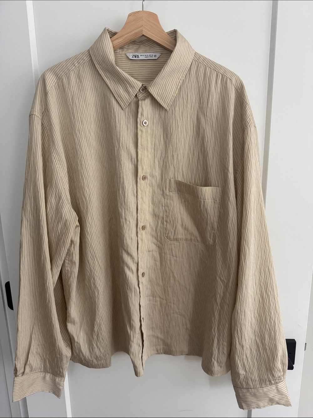 Zara Beige/Tan Striped Button-Down‎ Shirt